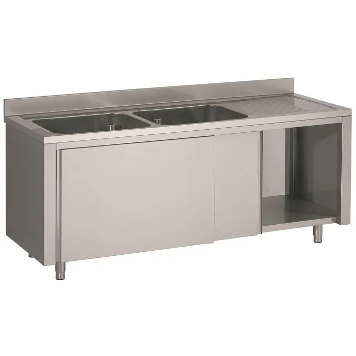 CombiSteel 700 Double Sinks Unit with Sliding Door