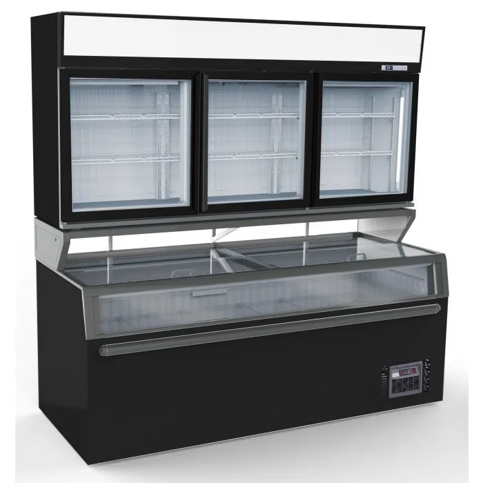 CombiSteel Wall Mounted Freezer Unit Black 3 Glass Door