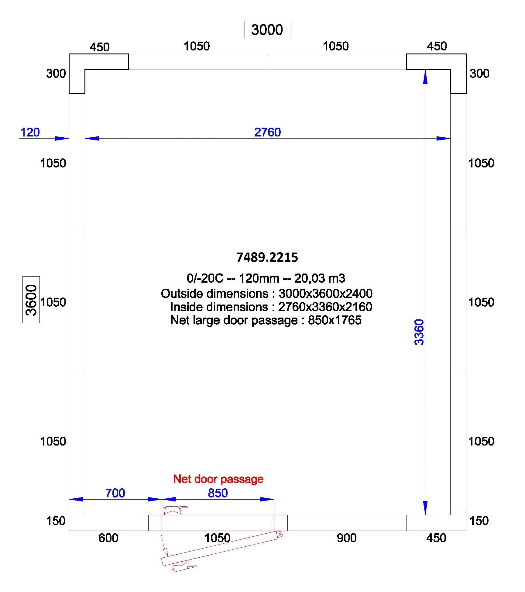 CombiSteel Freezer Room 3000X3600X2400 20 m3