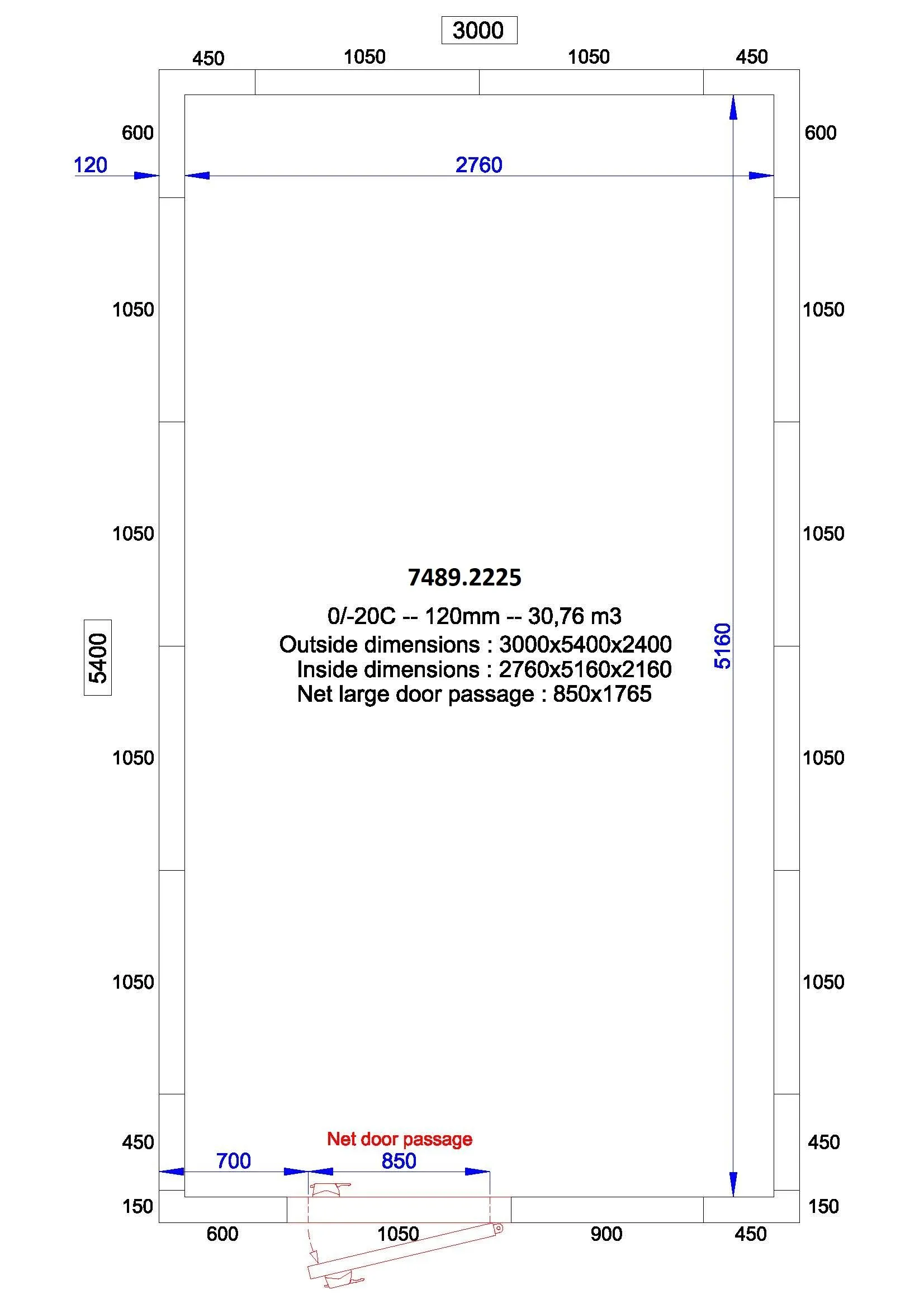 CombiSteel Cold Room 3000X5400X2400 30,7 m3