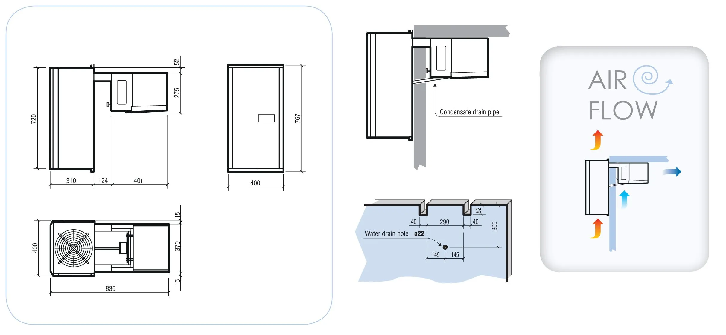 CombiSteel Freezer Room Monoblocks Wall-Mounted Straddle-Type Unit Small 3,5-4,7 M3