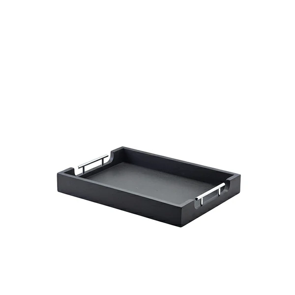 GenWare Solid Black Butlers Tray with Metal Handles 45 x 33cm