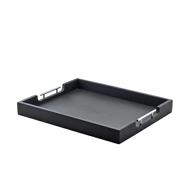 GenWare Solid Black Butlers Tray with Metal Handles 54.5 x 44cm