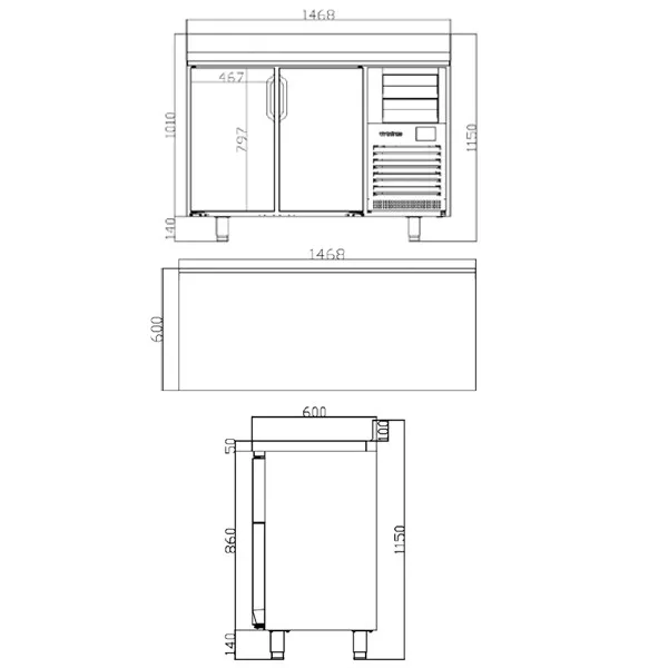 Infrico 2 Glass DR Tall Back Bar Counter With Upstand 325L