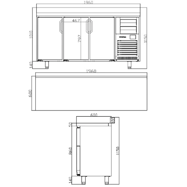 Infrico 4 Glass Dr Tall Back Bar Counter With Upstand 695L