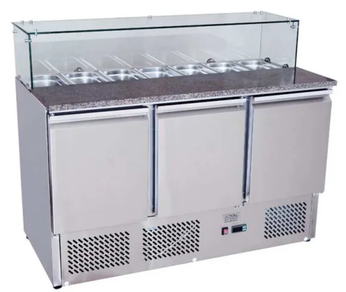 Ice-A-Cool ICE3864GR 3 Door Marble Top Saladette Counter 380 Litres