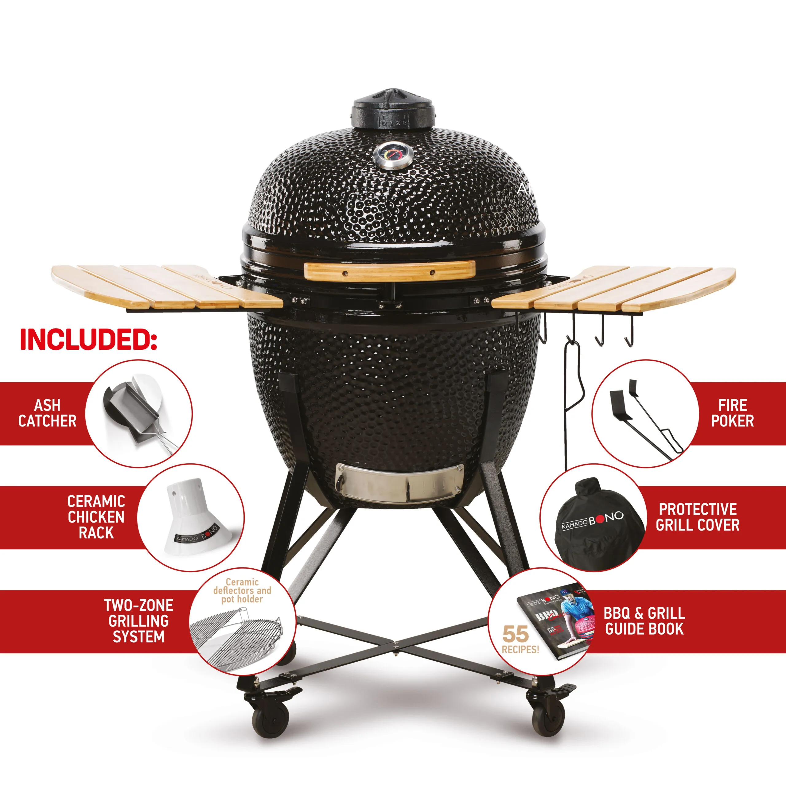 Kamado Bono Grande Ceramic BBQ Grill 23 Black