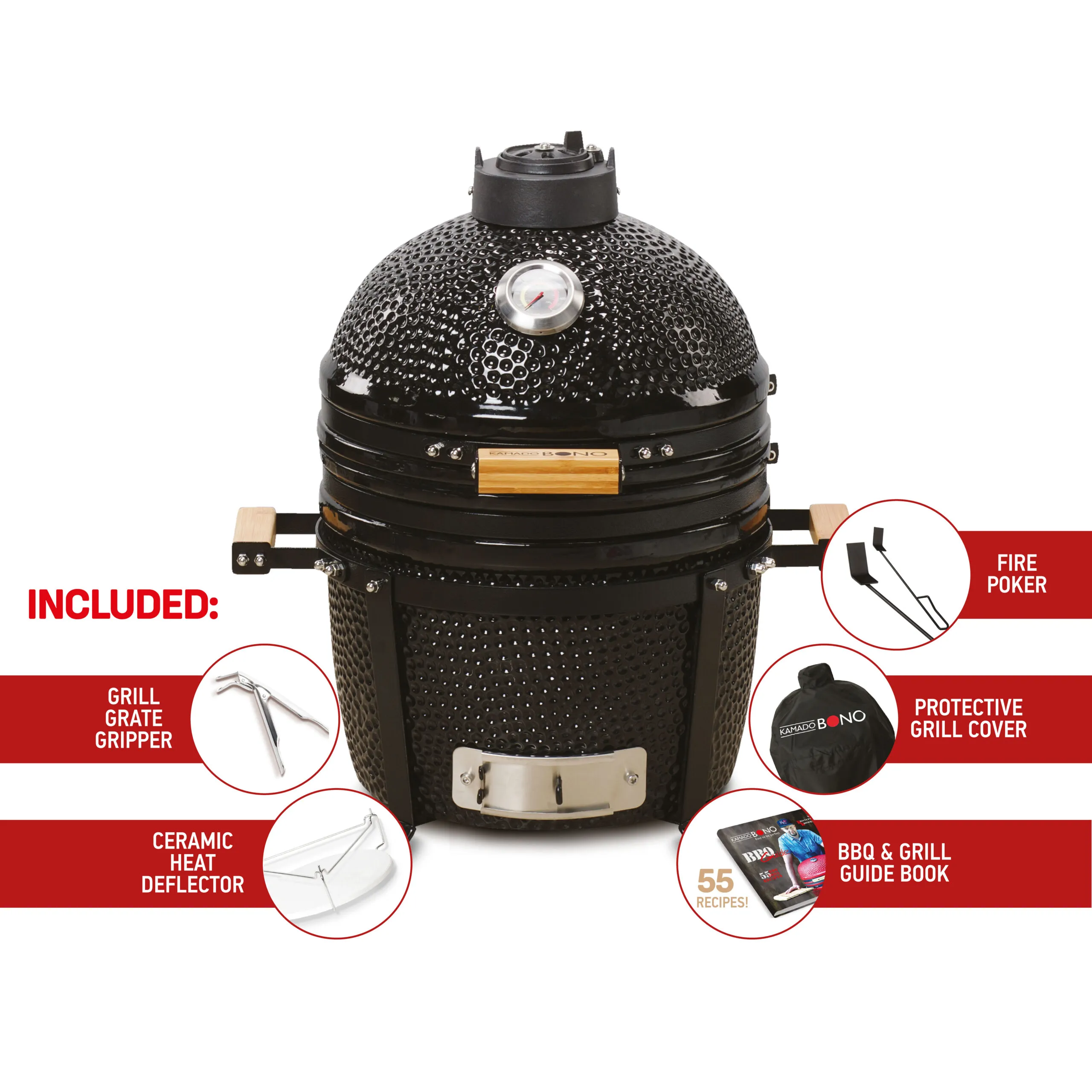 Kamado Bono Minimo Ceramic BBQ Grill 15 Black