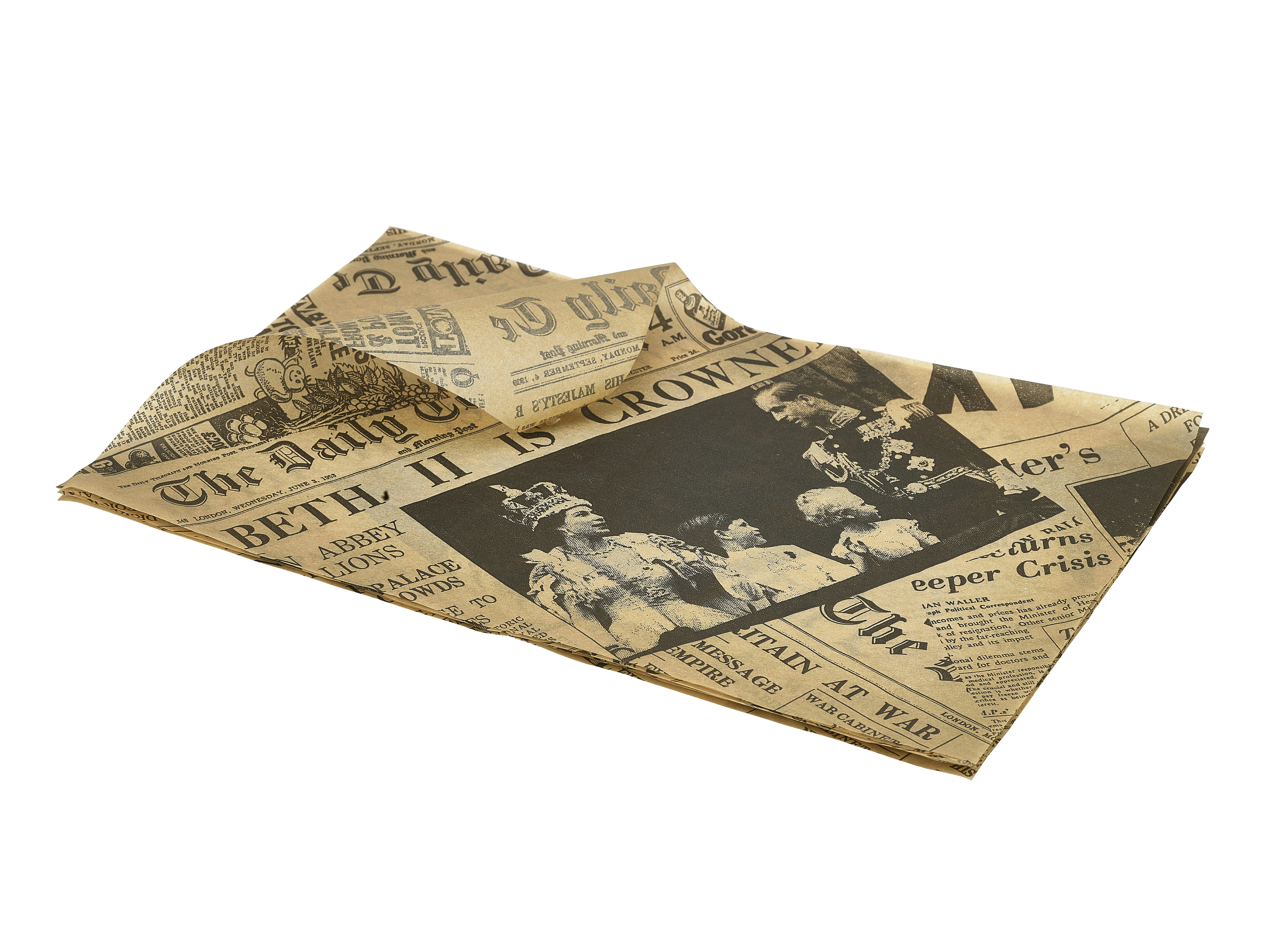 Greaseproof Paper Brown Newspaper Print 25 x 35cm