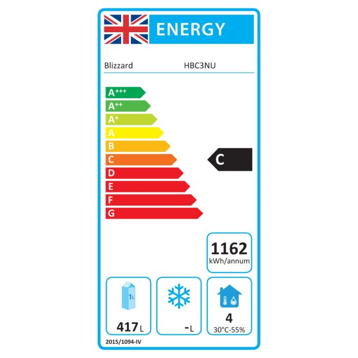 BLIZZARD GRADED-00628 HBC3NU 3 Door GN1/1 Counter Without Upstand 417L