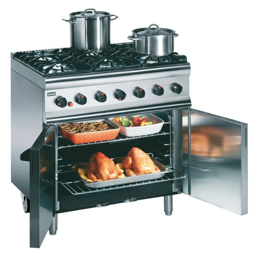 Lincat Silverlink 600 Natural Gas Free-standing Oven Range - Castors at Rear - 6 Burners - W 900 mm - 35.5 kW