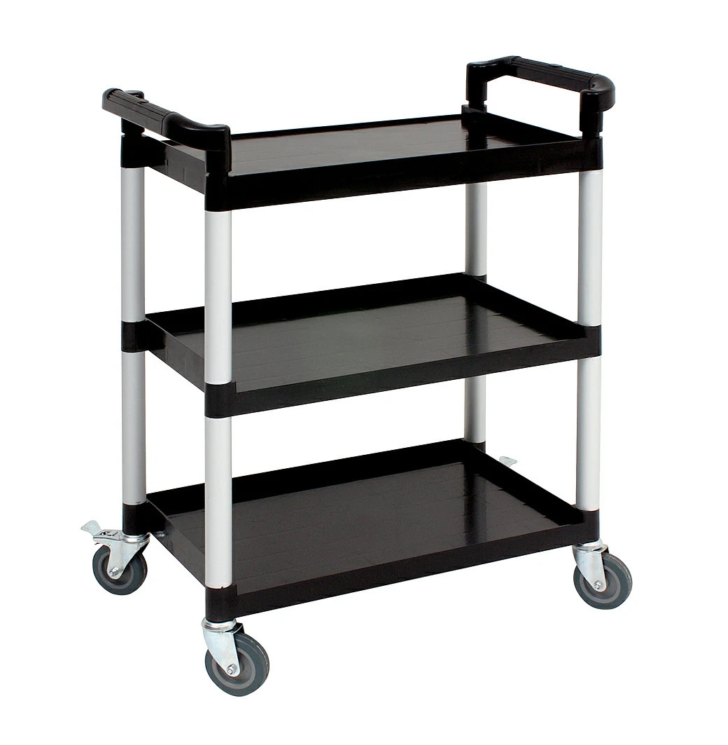 Genware Small 3 Tier PP Trolley Black Shelves