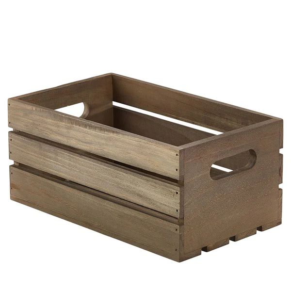 Genware Dark Rustic Wooden Crate 27 x 16 x 12cm