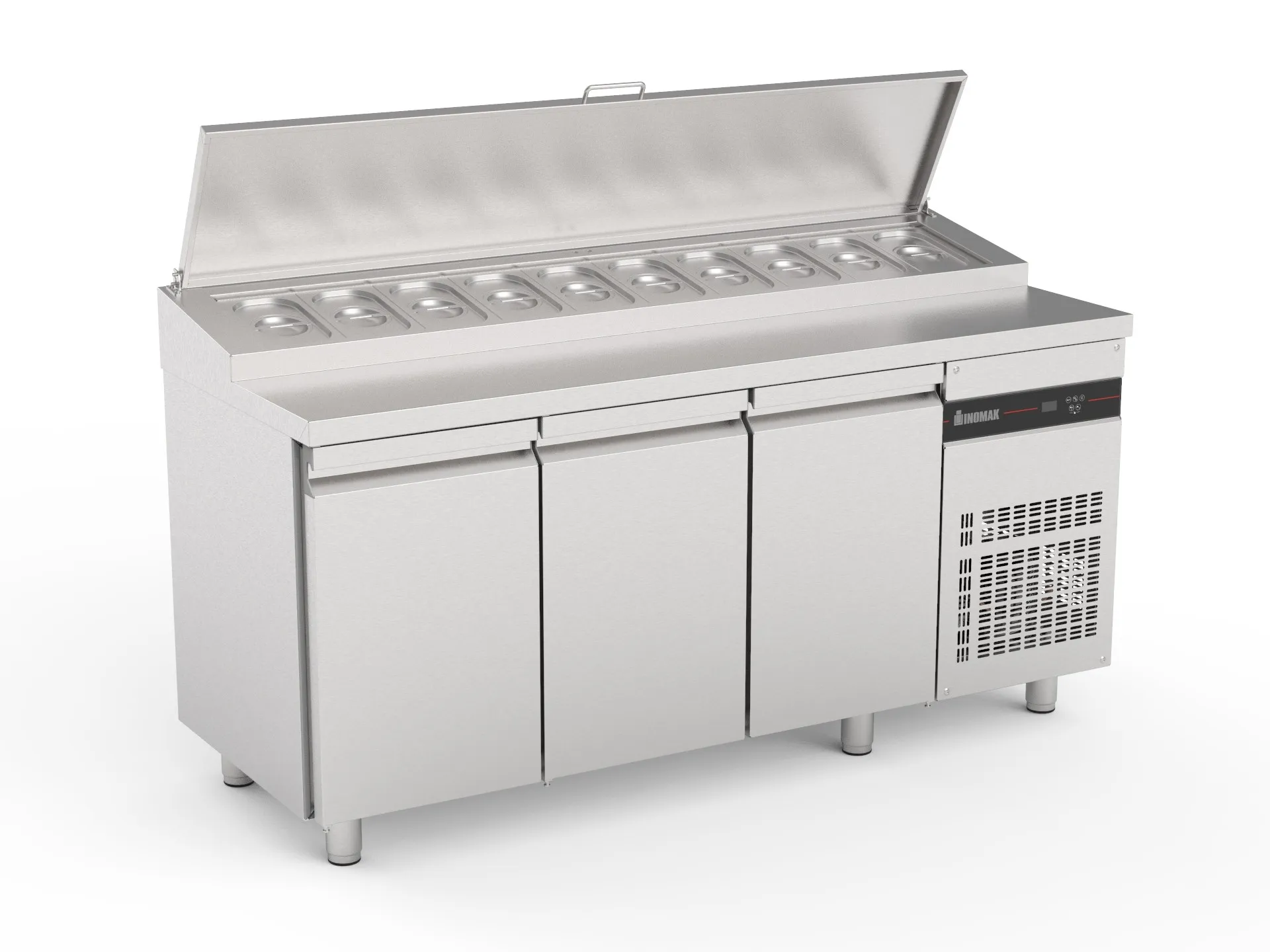 Inomak ZPZ999 3 Door Prep Counter W/ Raised Collar